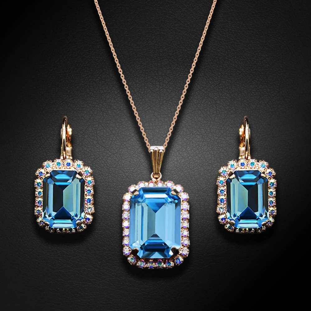 Diamond Sky Jewelry Papuošalų rinkinys moterims „Lourdes (Aquamarine)“ su Swarovski® kristalais