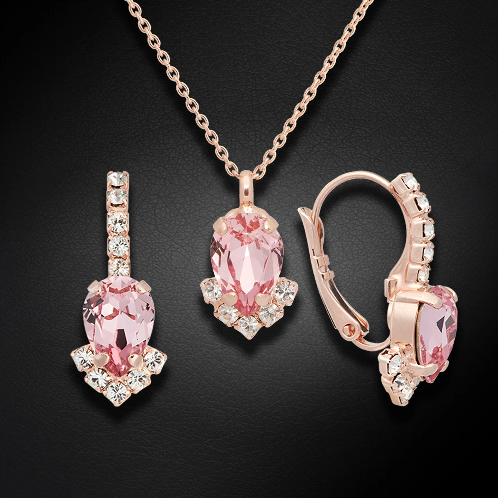 Diamond Sky Jewelry Papuošalų rinkinys moterims „Leonora II (Light Rose)“ su Preciosa® kristalais