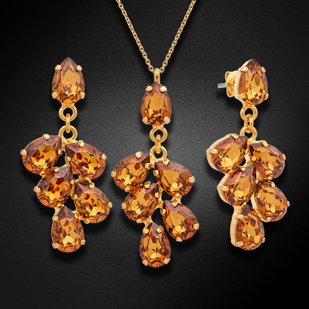 Diamond Sky Jewelry Papuošalų rinkinys moterims „Amber II (Light Amber)“ su Preciosa® kristalais