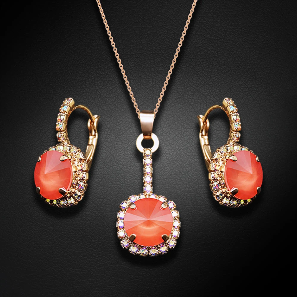 Diamond Sky Jewelry Papuošalų rinkinys moterims „Clarice VII (Light Coral)“ su Swarovski® kristalais