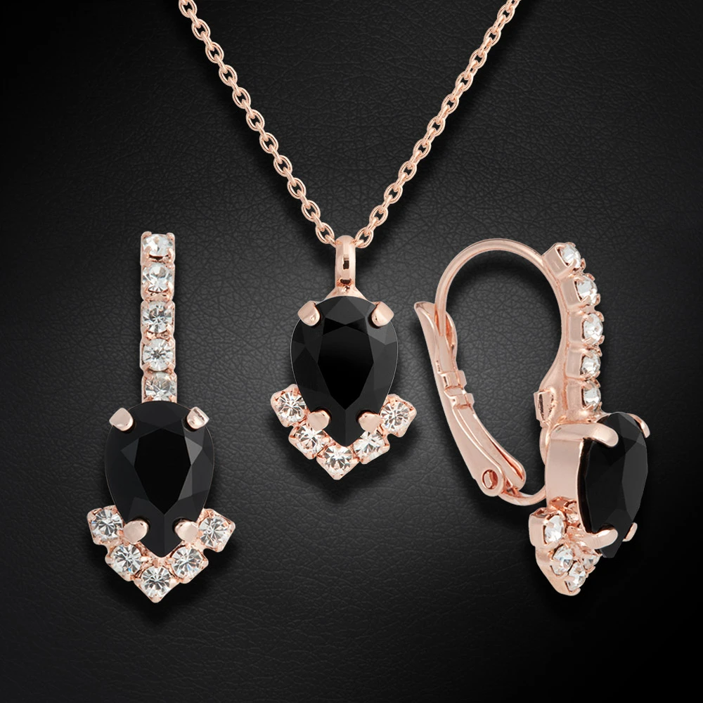 Diamond Sky Jewelry Papuošalų rinkinys moterims „Leonora II (Jet)“ su Preciosa® kristalais