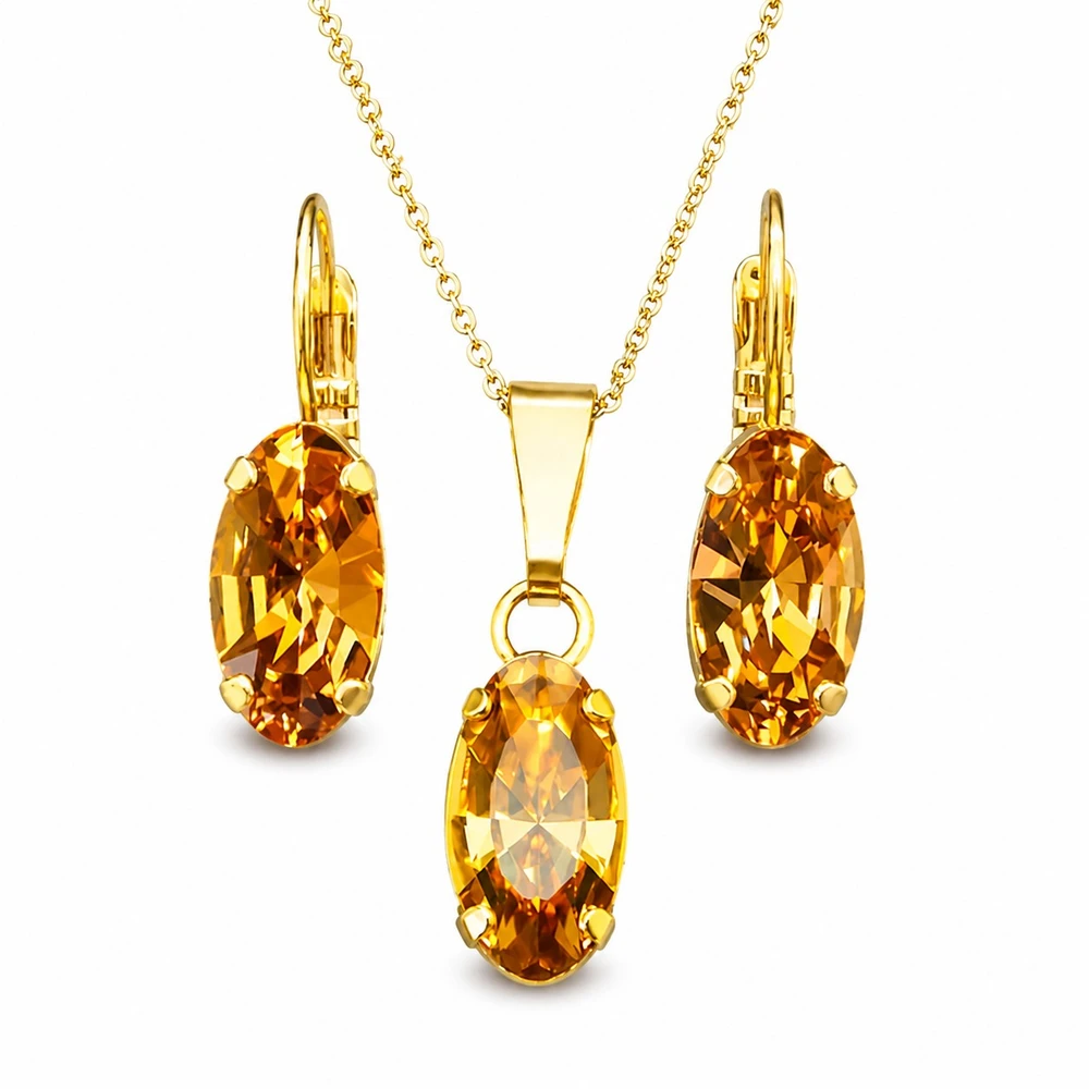 Diamond Sky Jewelry Papuošalų rinkinys moterims „Enigma (Light Colorado Topaz)“ su Swarovski® kristalais