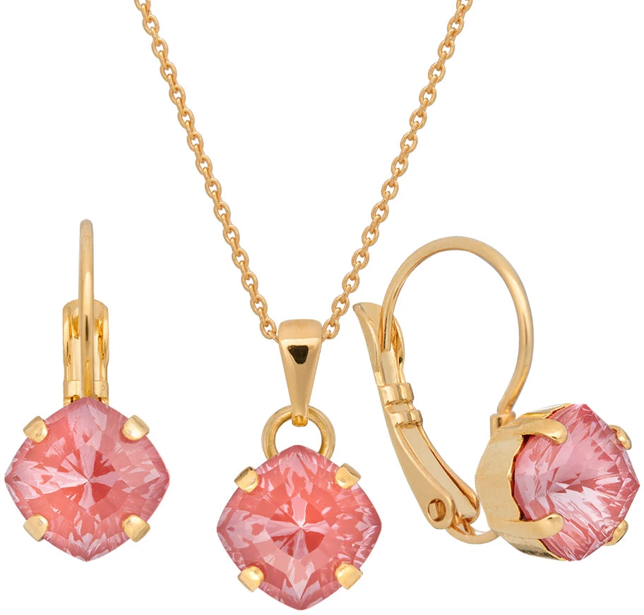 Diamond Sky Jewelry Papuošalų rinkinys moterims „Magical Square (Maroon Ignite)“ su Swarovski® kristalais