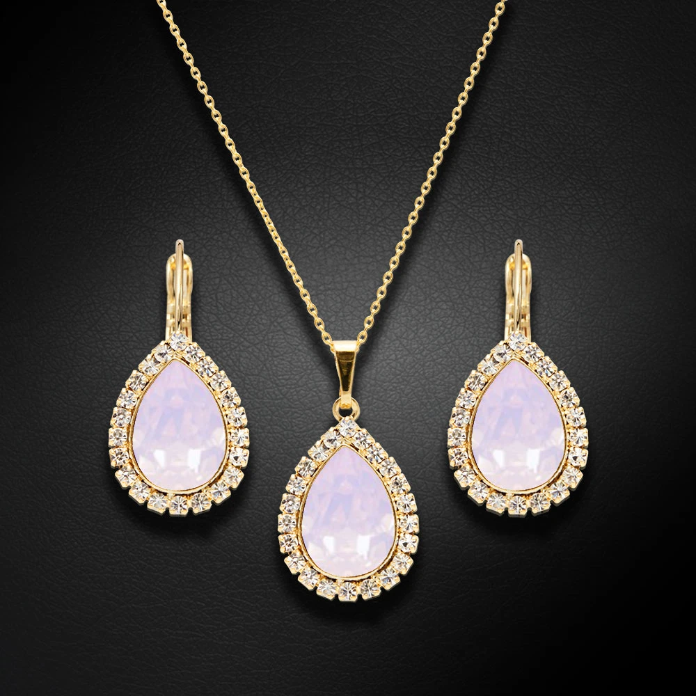 Diamond Sky Jewelry Papuošalų rinkinys moterims „Celestial Drop (Rose Vanduo Opal)“ su Swarovski® kristalais
