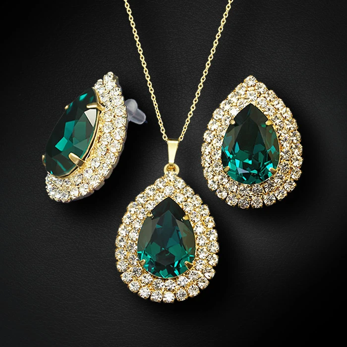 Diamond Sky Jewelry Papuošalų rinkinys moterims „Jasmine (Emerald)“ su Swarovski® kristalais