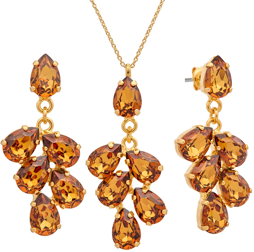 Diamond Sky Jewelry Papuošalų rinkinys moterims „Amber II (Light Amber)“ su Preciosa® kristalais