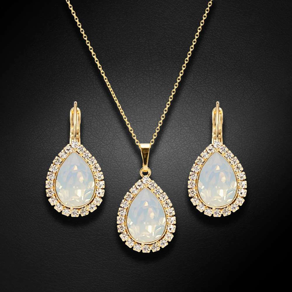 Diamond Sky Jewelry Papuošalų rinkinys moterims „Celestial Drop (Baltas Opal)“ su Swarovski® kristalais