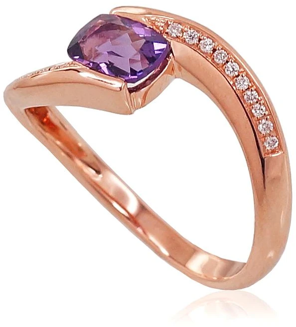 Diamond Sky Jewelry Auksinis žiedas su deimantais ir ametistais „Kometa VIII“