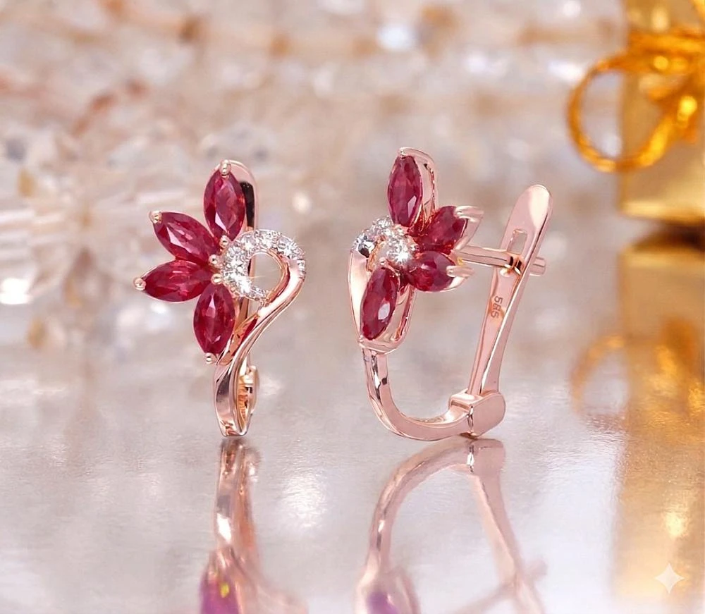 Diamond Sky Jewelry Auksiniai auskarai su deimantais ir rubinais „Crystallite IV“