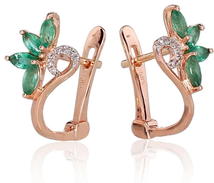 Diamond Sky Jewelry Auksiniai auskarai su deimantais ir smaragdais „Crystallite VI“