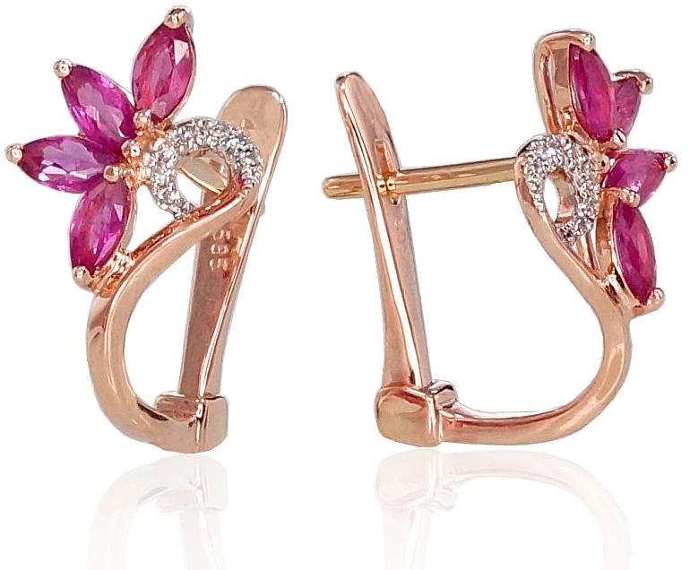 Diamond Sky Jewelry Auksiniai auskarai su deimantais ir rubinais „Crystallite IV“