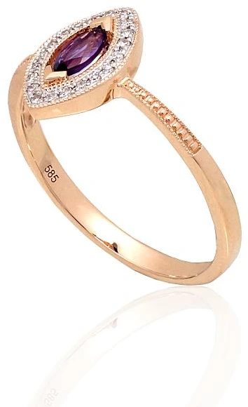 Diamond Sky Jewelry Auksinis žiedas su deimantais ir ametistais „Aleksandrija II“