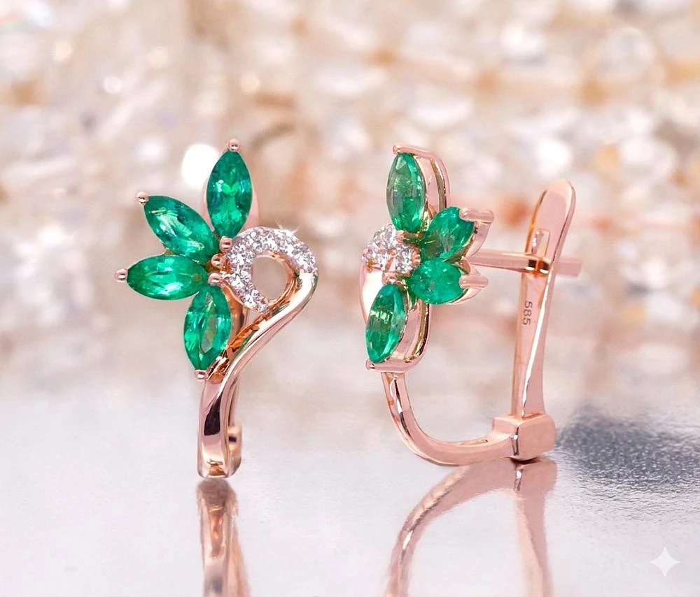 Diamond Sky Jewelry Auksiniai auskarai su deimantais ir smaragdais „Crystallite VI“
