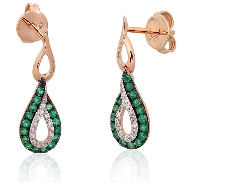 Diamond Sky Jewelry Auksiniai auskarai su deimantais ir smaragdais „Princesės Ašara“