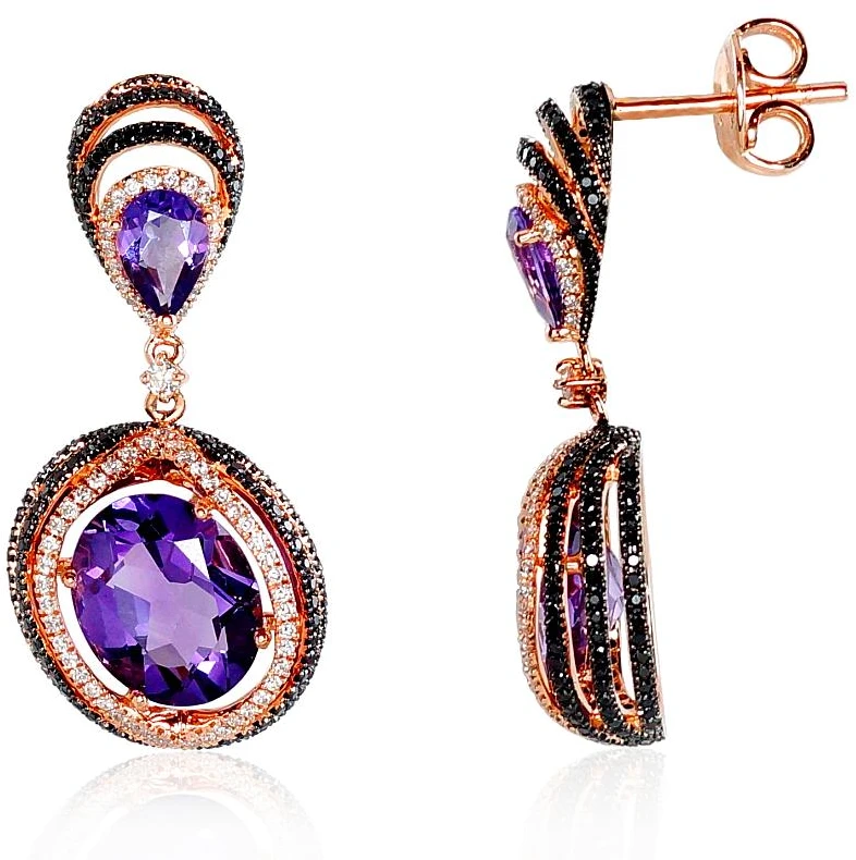Diamond Sky Jewelry Auksiniai auskarai su deimantais ir ametistais „Žvaigždynas“