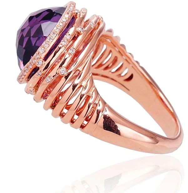 Diamond Sky Jewelry Auksinis žiedas su deimantais ir ametistais „Lourdes“