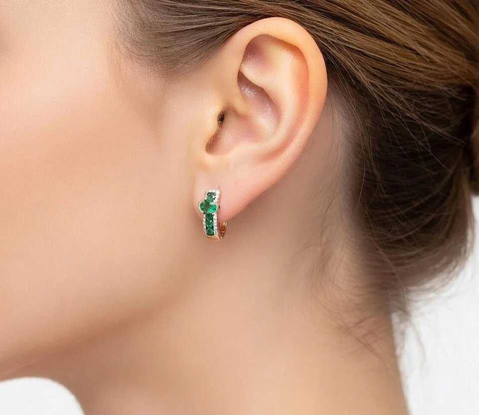 Diamond Sky Jewelry Auksiniai auskarai su deimantais ir smaragdais „Amžinybė“