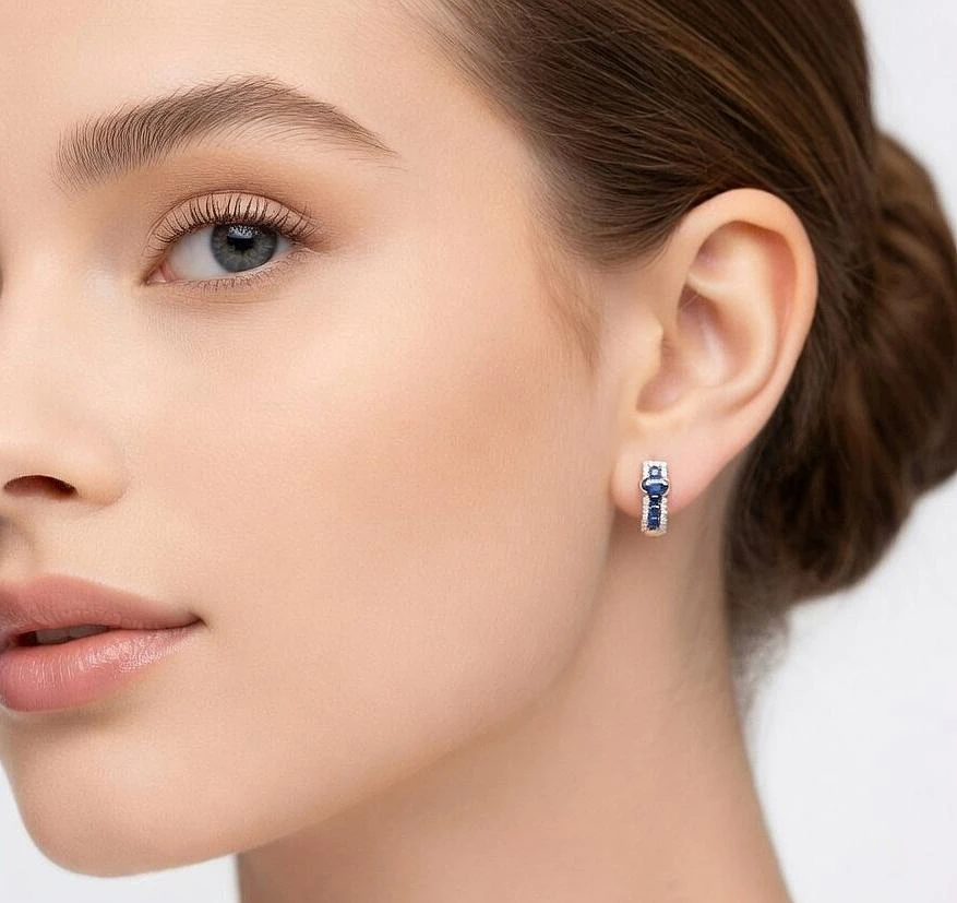 Diamond Sky Jewelry Auksiniai auskarai su deimantais ir safyrais „Eternity II“