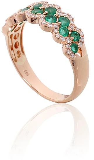 Diamond Sky Jewelry Auksinis žiedas su deimantais ir smaragdais „Aukso Raštas XIV“