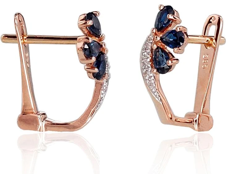 Diamond Sky Jewelry Auksiniai auskarai su deimantais ir safyrais „Imperatoriaus Karūna III“