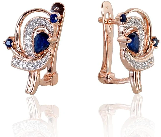 Diamond Sky Jewelry Auksiniai auskarai su deimantais ir safyrais „Grotex VI“