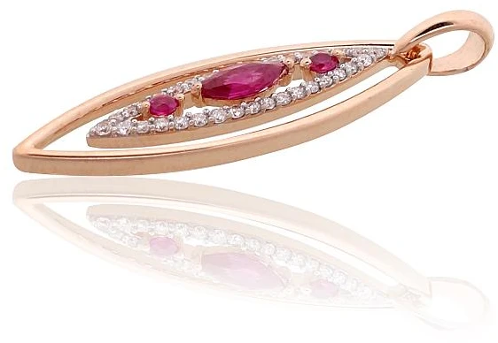 Diamond Sky Jewelry Auksinis pakabukas su deimantais ir rubinais „Princesės Ašara VI“