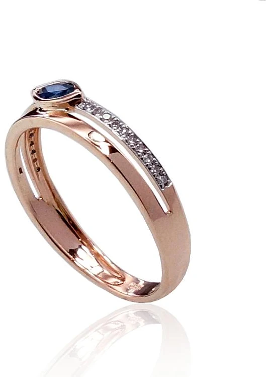 Diamond Sky Jewelry Auksinis žiedas su deimantais ir safyrais „Dangaus Dovana V“
