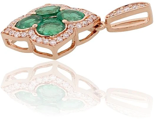 Diamond Sky Jewelry Auksinis pakabukas su deimantais ir smaragdais „Deimantų Gėlė X“
