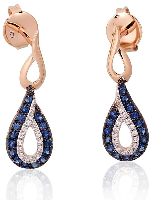 Diamond Sky Jewelry Auksiniai auskarai su deimantais ir safyrais „Princesės Ašara II“