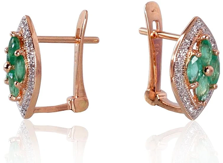 Diamond Sky Jewelry Auksiniai auskarai su deimantais ir smaragdais „Aleksandrija IV“
