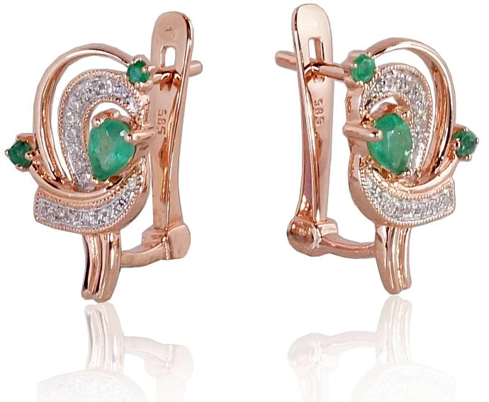 Diamond Sky Jewelry Auksiniai auskarai su deimantais ir smaragdais „Groteks II“