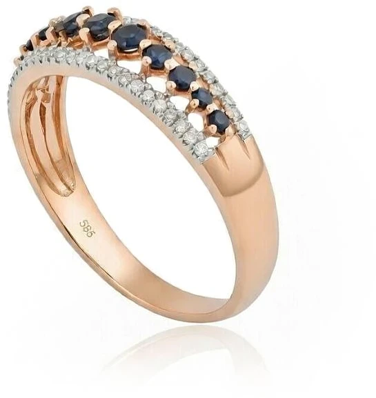Diamond Sky Jewelry Auksinis žiedas su deimantais ir safyrais „Kamelija III“
