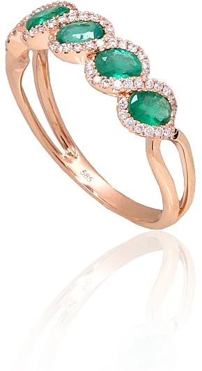 Diamond Sky Jewelry Auksinis žiedas su deimantais ir smaragdais „Atėnė IV“