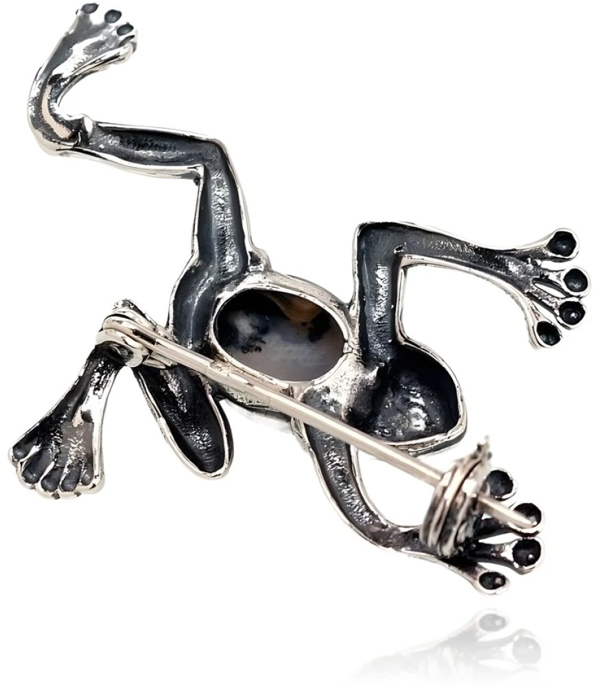 Diamond Sky Jewelry Sidabrinė sagė su agatu „Frog“