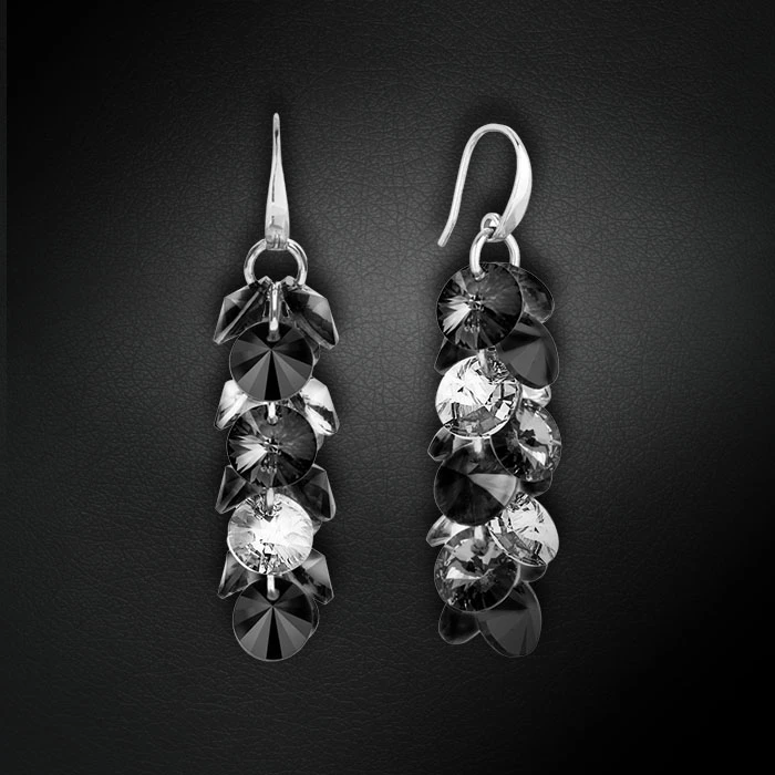 Diamond Sky Jewelry Sidabriniai auskarai „Flamenco (Sidabrinis Night / Jet)“ su Swarovski® kristalais
