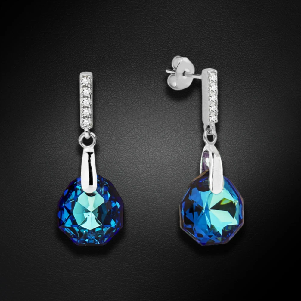 Diamond Sky Jewelry Sidabriniai auskarai „Calathea (Bermuda Mėlyna)“ su Swarovski® kristalais