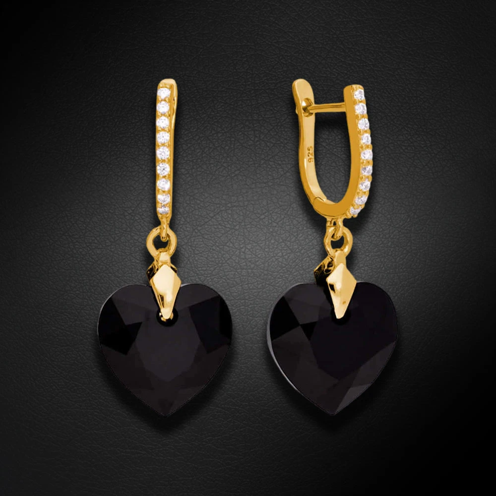 Diamond Sky Jewelry Sidabriniai auskarai „Romantic Heart III (Jet)“ su Swarovski® kristalais