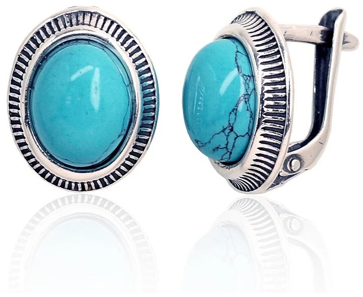 Diamond Sky Jewelry Sidabriniai auskarai su turkiu „Turquoise Moon II“