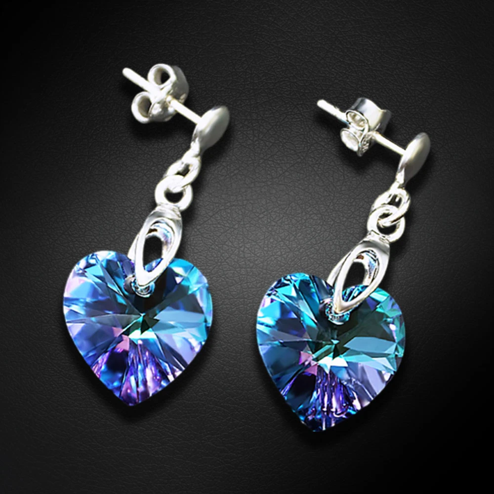 Diamond Sky Jewelry Sidabriniai auskarai „Romantic Heart II (Vitrail Light)“ su Swarovski® kristalais