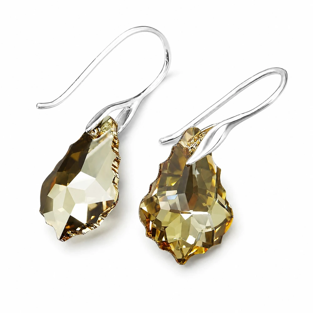 Diamond Sky Jewelry Sidabriniai auskarai moterims DiamondSky „Baroque IV (Golden Shadow)„ su Swarovski kristalais