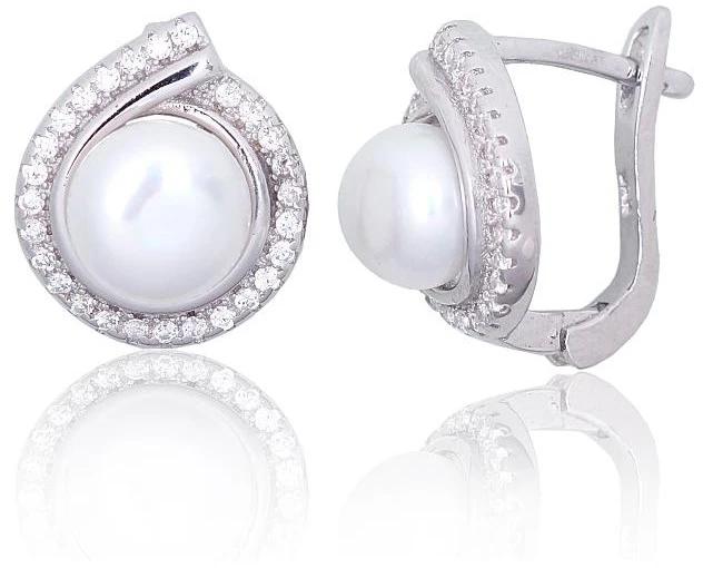 Diamond Sky Jewelry Sidabriniai auskarai su cirkoniais ir perlais „Pearl Muse V“