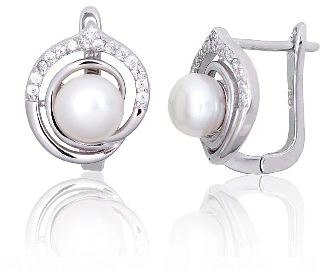 Diamond Sky Jewelry Sidabriniai auskarai su cirkoniais ir perlais „Marielle III“