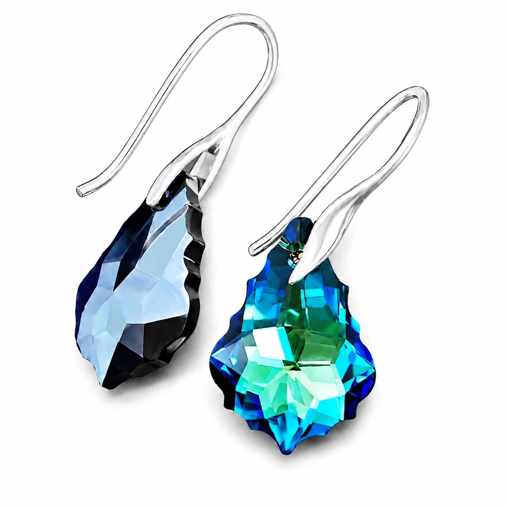 Diamond Sky Jewelry Sidabriniai auskarai „Baroque IV (Bermuda Mėlyna)“ su Swarovski® kristalais