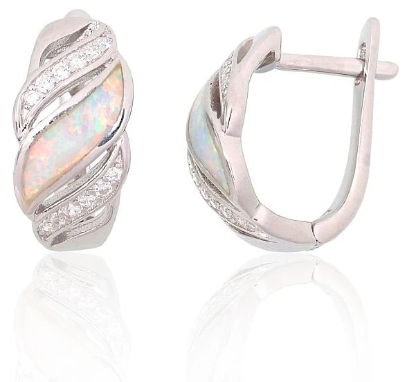 Diamond Sky Jewelry Sidabriniai auskarai su cirkoniais ir opalitu „Mėnulio Žavesys II“