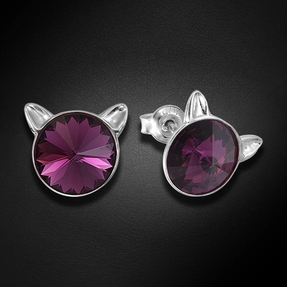 Diamond Sky Jewelry Sidabriniai auskarai „Cat (Amethyst)“ su Swarovski® kristalais