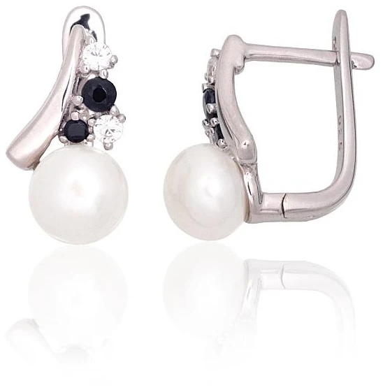 Diamond Sky Jewelry Sidabriniai auskarai su cirkoniais ir perlais „Sielos Veidrodis III“