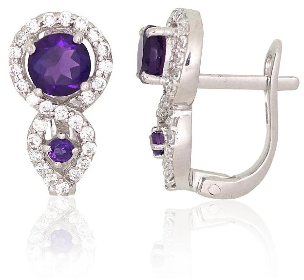 Diamond Sky Jewelry Sidabriniai auskarai su cirkoniais ir ametistais „Waltz“