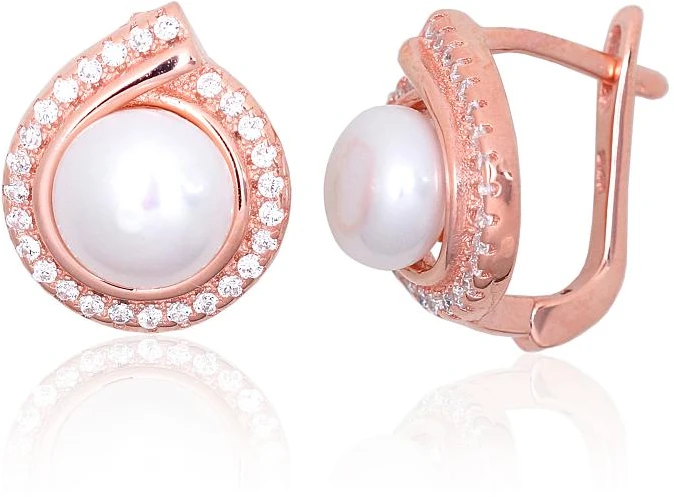 Diamond Sky Jewelry Sidabriniai auskarai su cirkoniais ir perlais „Pearl Muse“