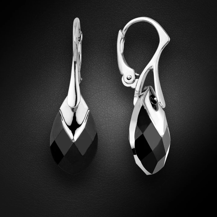 Diamond Sky Jewelry Sidabriniai auskarai „Baroque II (Jet Light Chrome)“ su Swarovski® kristalais
