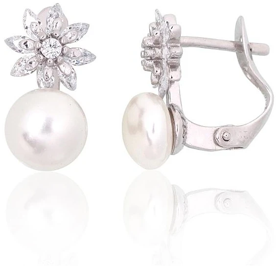 Diamond Sky Jewelry Sidabriniai auskarai su cirkoniais ir perlais „Galos VIII“